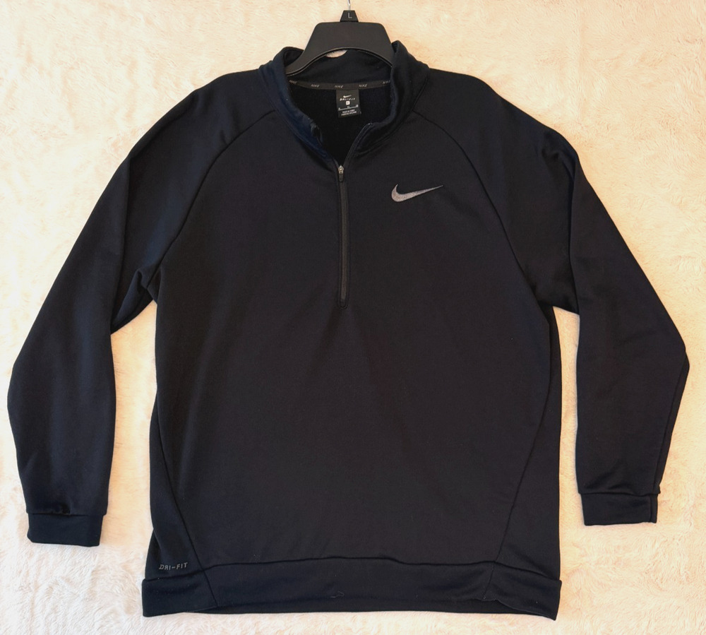 Men’s Black XL Nike Quarter Zip Mens Dri Fit LS Fleece Lined Track Warm Up